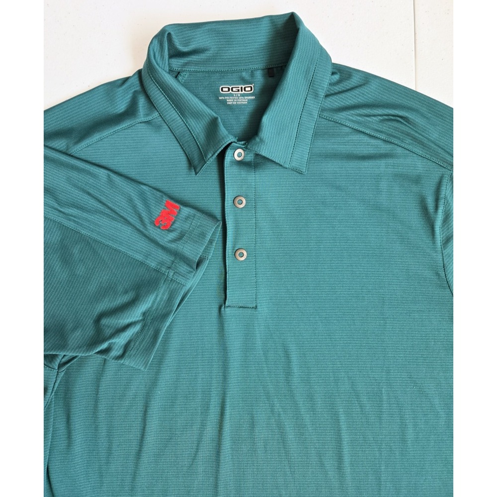 Ogio Men's Large Green 3M Activewear Snap Button Short Sleeve Polo‎